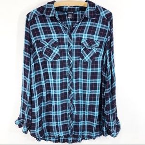 Torrid black blue plaid button down boyfriend top